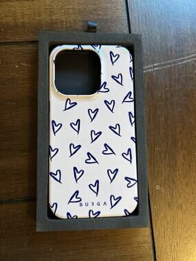 BURGA iPhone 15 Pro Case White Black Heart Print Slim Designer Fashion Cover NEW